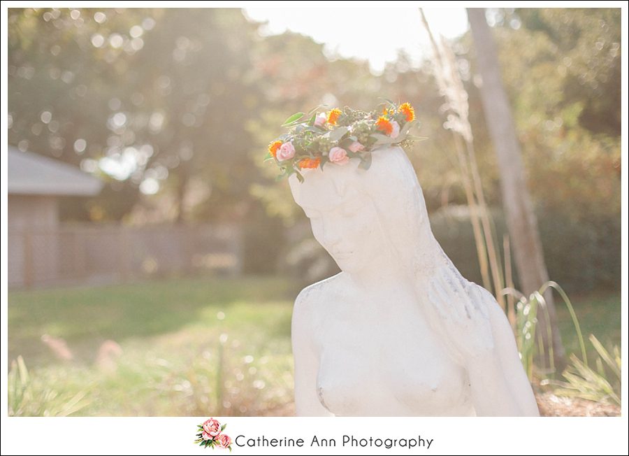 gorgeous flower crown on a mermaid statue
