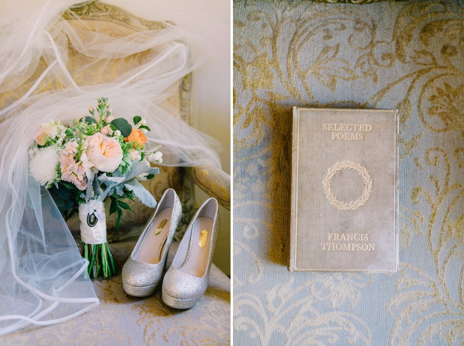 brides wedding details and old poem book