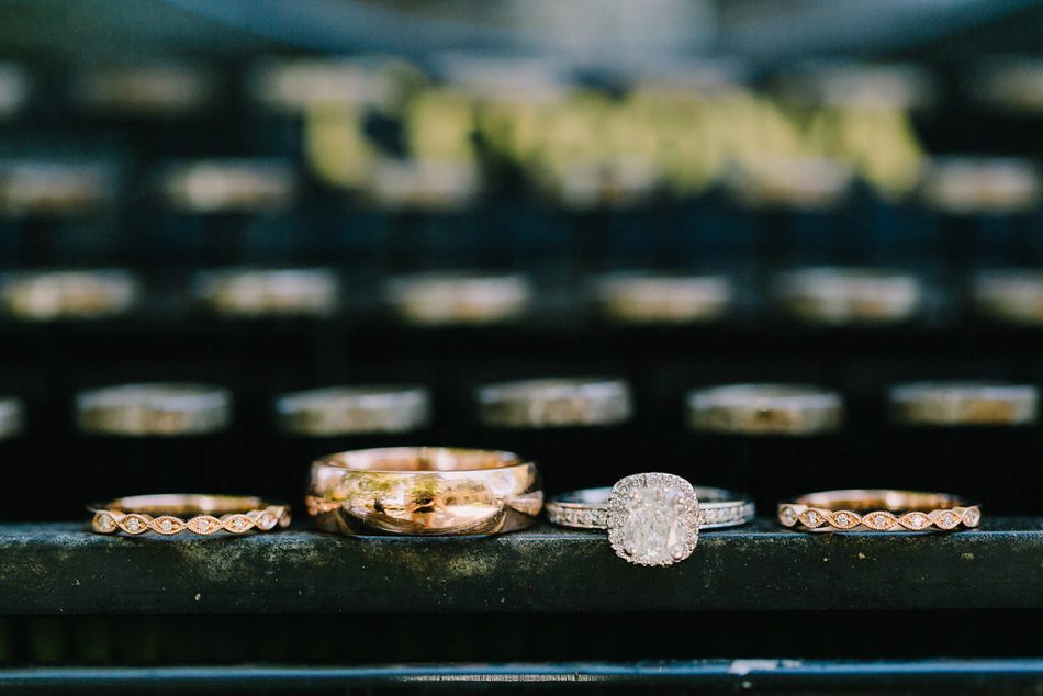 wedding rings on a vintage typewriter 