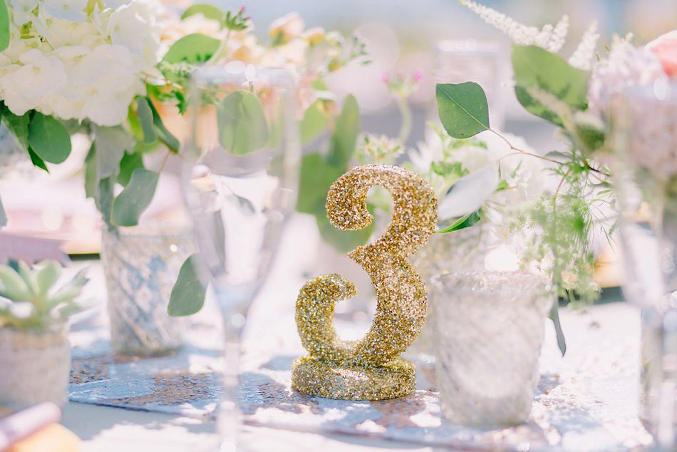glitter table numbers for wedding decor