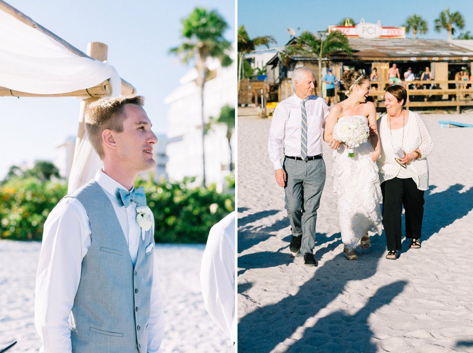 Brides parents walking her down the aisle at her beach ceremony in Florida