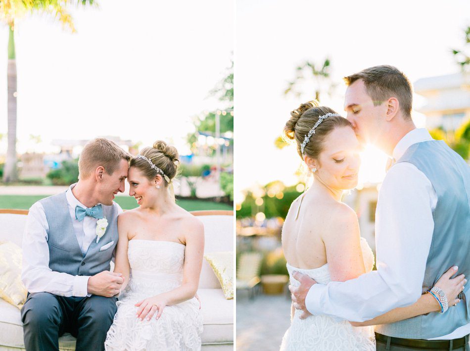 Golden hour bride and groom wedding photos taken at the Postcard Inn in Tampa FL by Catherine Ann Photography