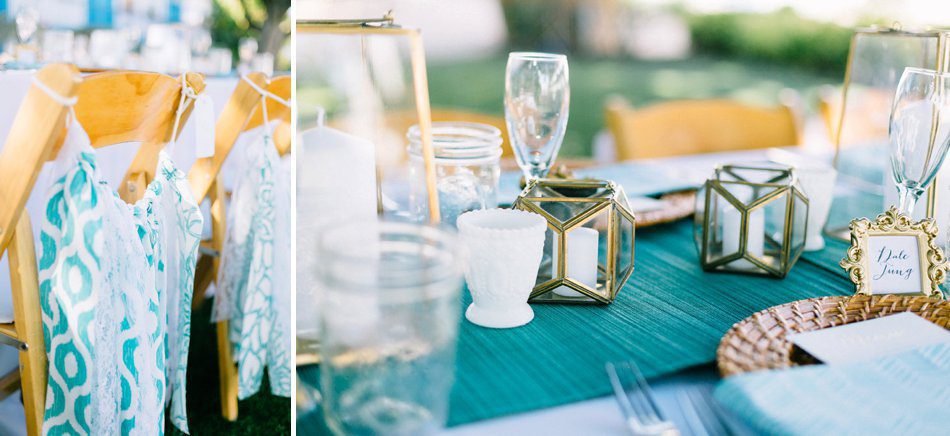 Martha Stewart inspired blue beach wedding decor. Destination wedding at the Postcard Inn on the Beach by Catherine Ann Photography