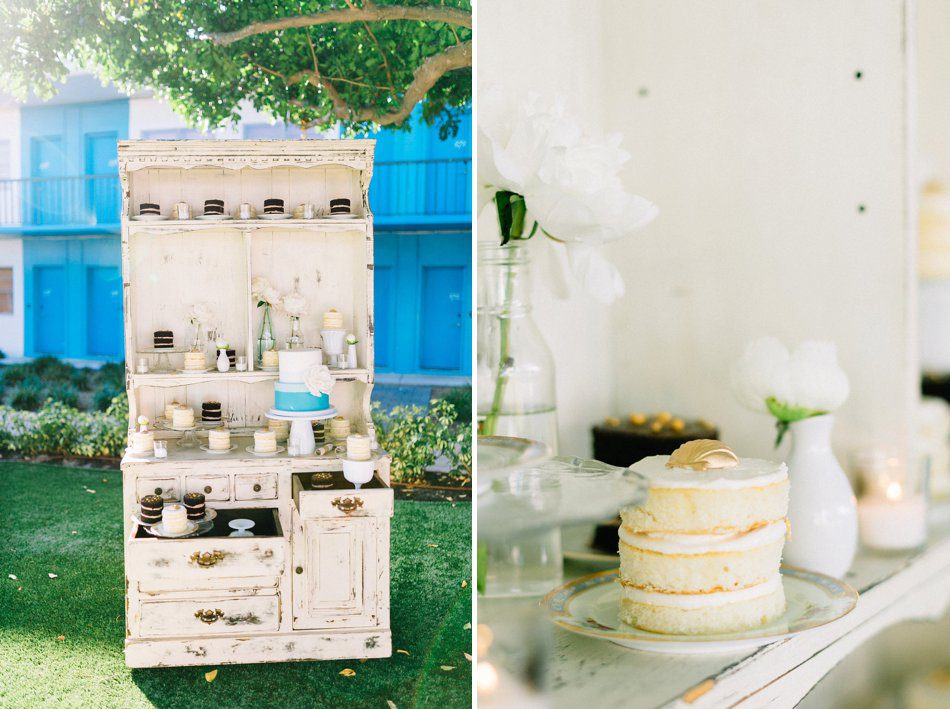 Cake dessert table by Hands on Sweets. Destination wedding at the Postcard Inn on the Beach by Catherine Ann Photography