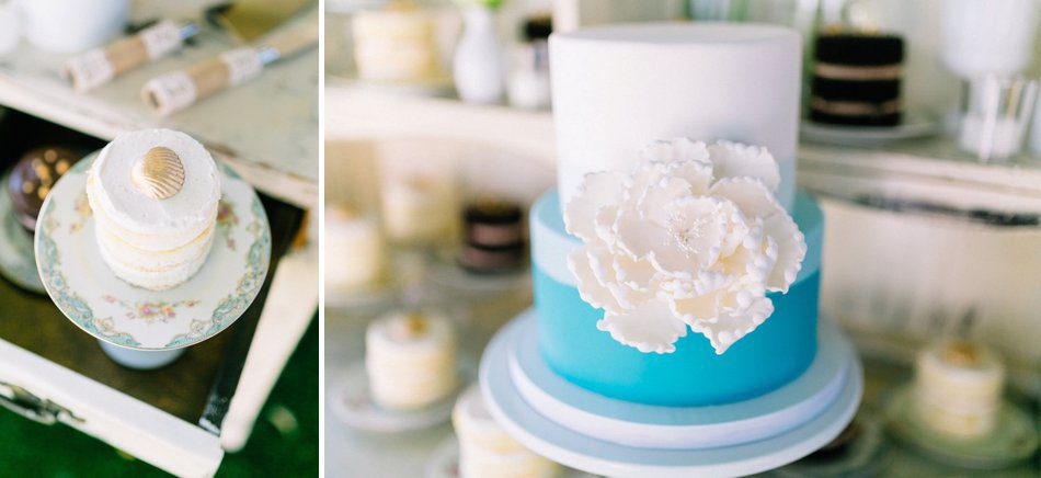 Beach inspired dessert table with seashell cake decor. Destination wedding at the Postcard Inn on the Beach by Catherine Ann Photography