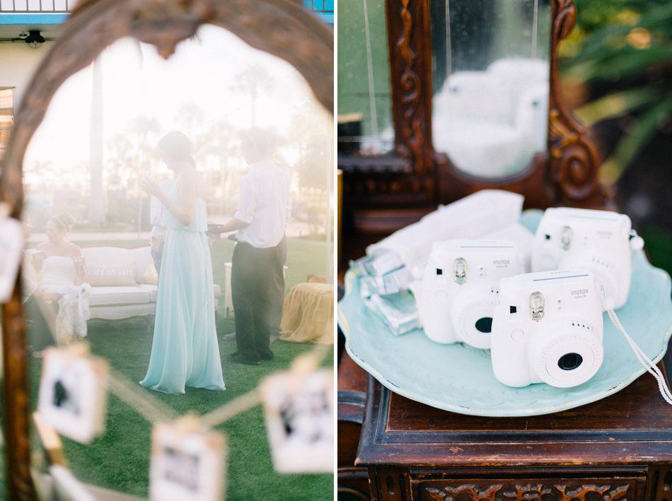 Fuji instax camers on an antique dresser for wedding guest book idea. Destination wedding at the Postcard Inn on the Beach by Catherine Ann Photography