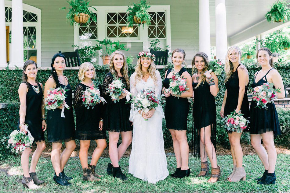 bridesmaids in all black dresses