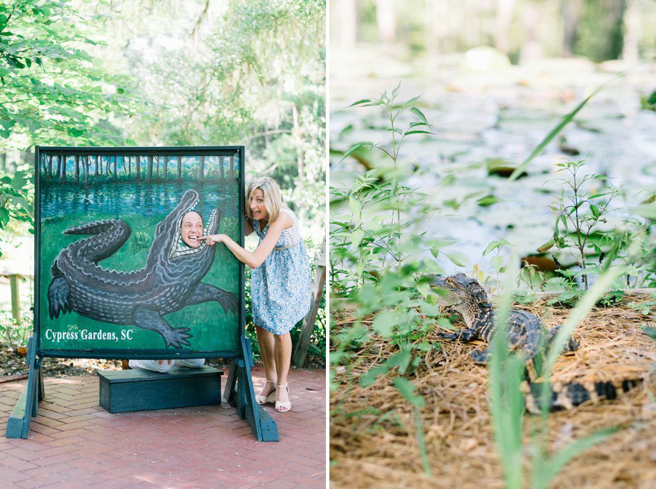 silly engagement photo idea with alligator