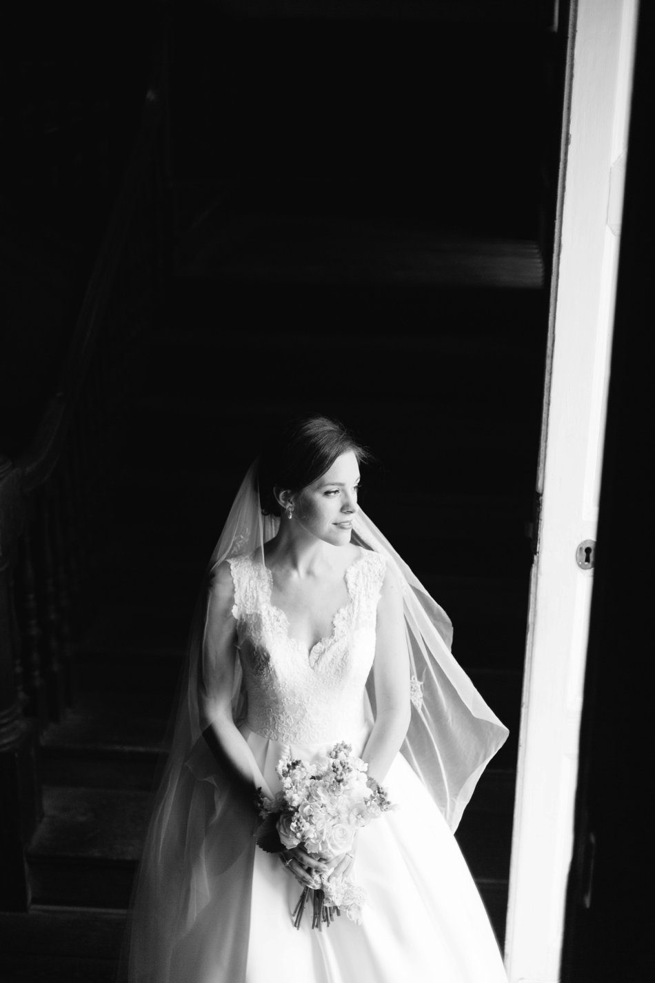 classic black and white portrait of a bride