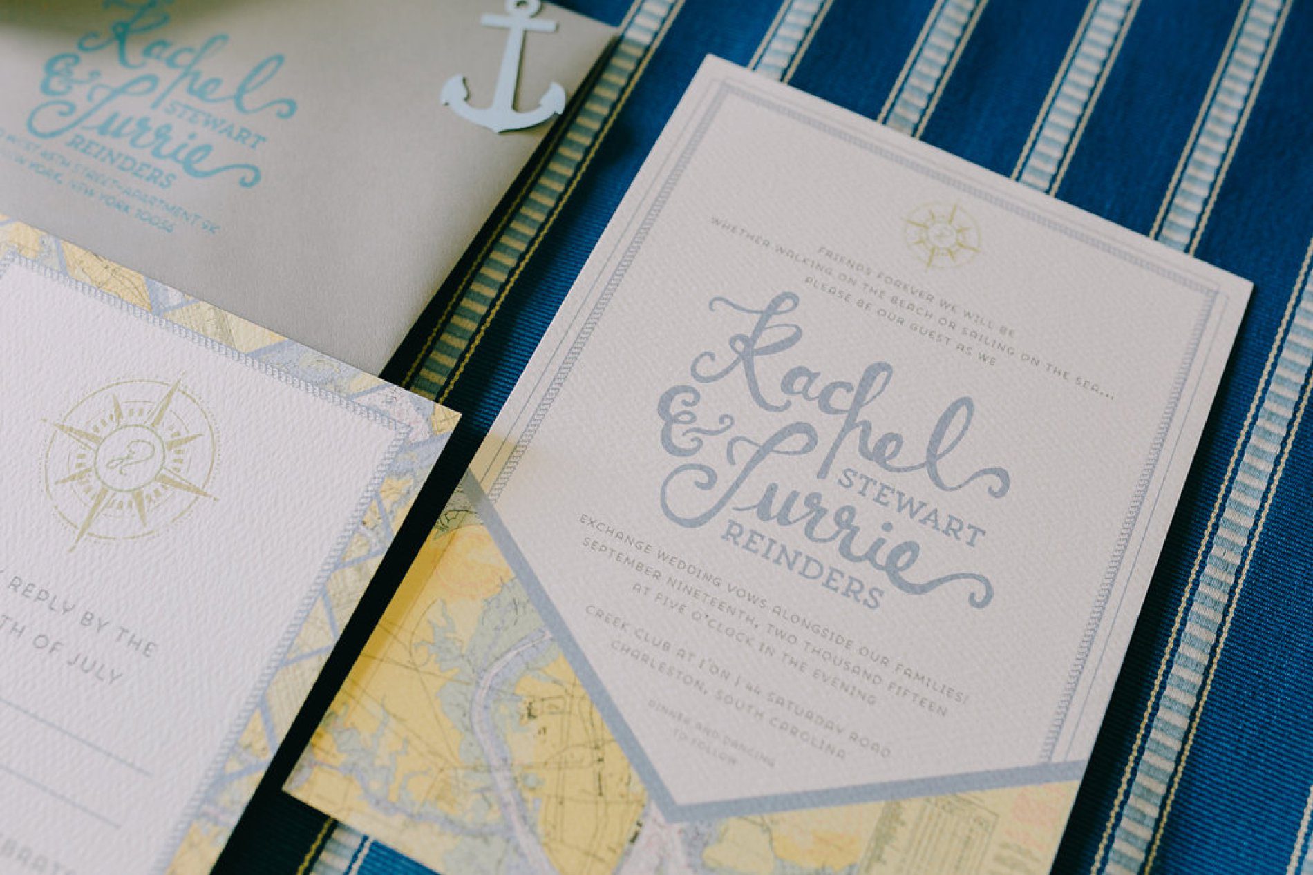 Nautical invitation suite for a destination Charleston wedding