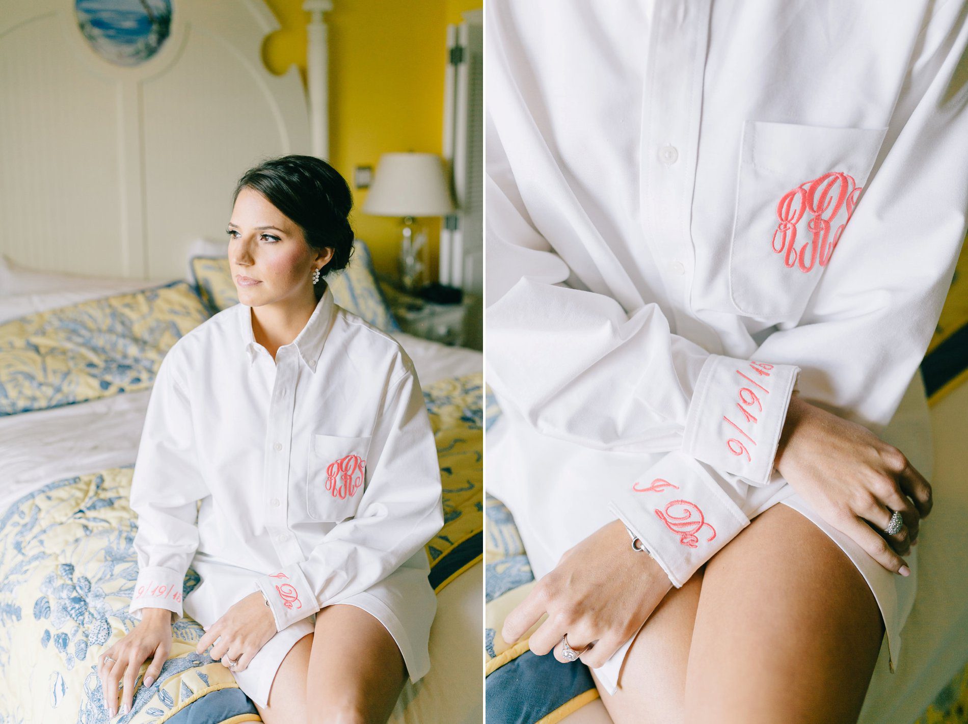 Monogrammed shirt for bride to wear while getting ready