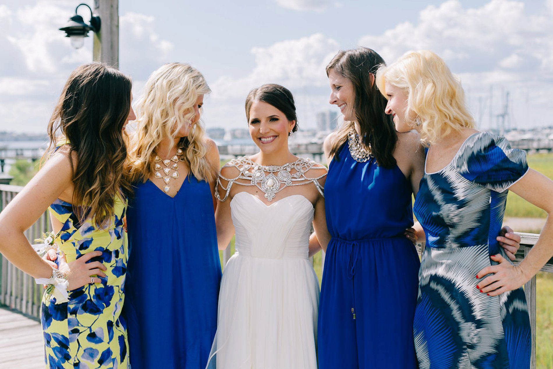 mix and match bridesmaids outfits in blue