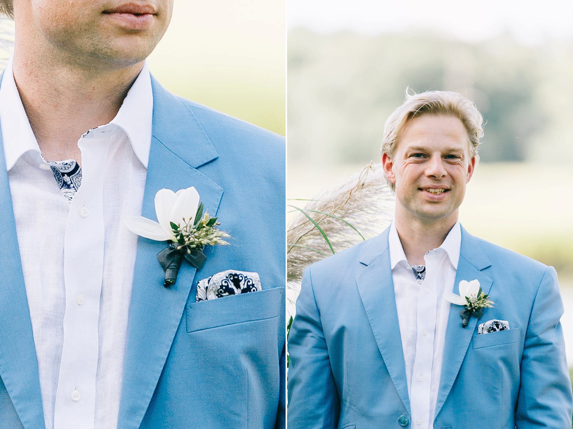 Groom portraits wearing custom made blue suit
