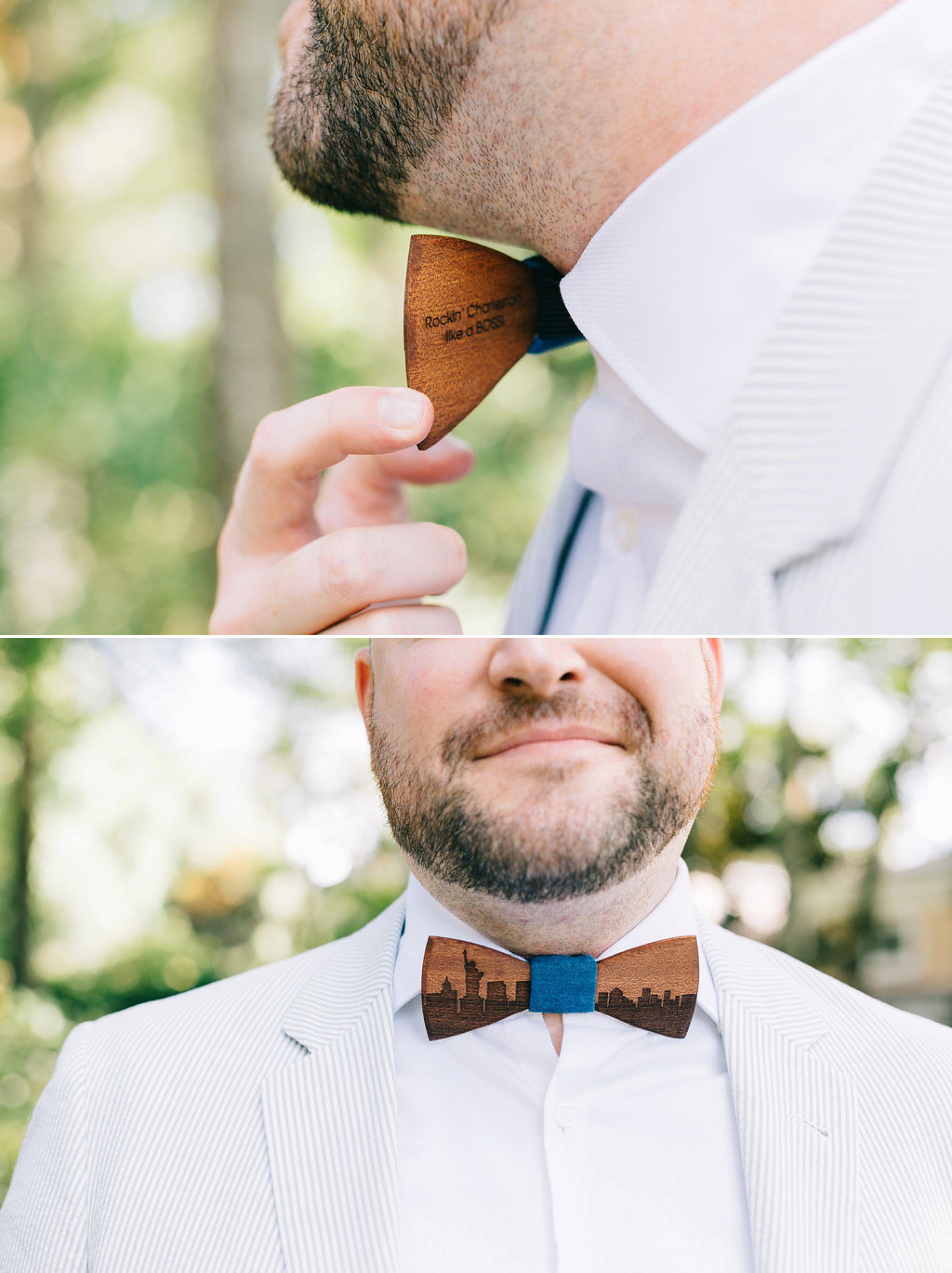 Custom wooden bow tie with NYC skyline 