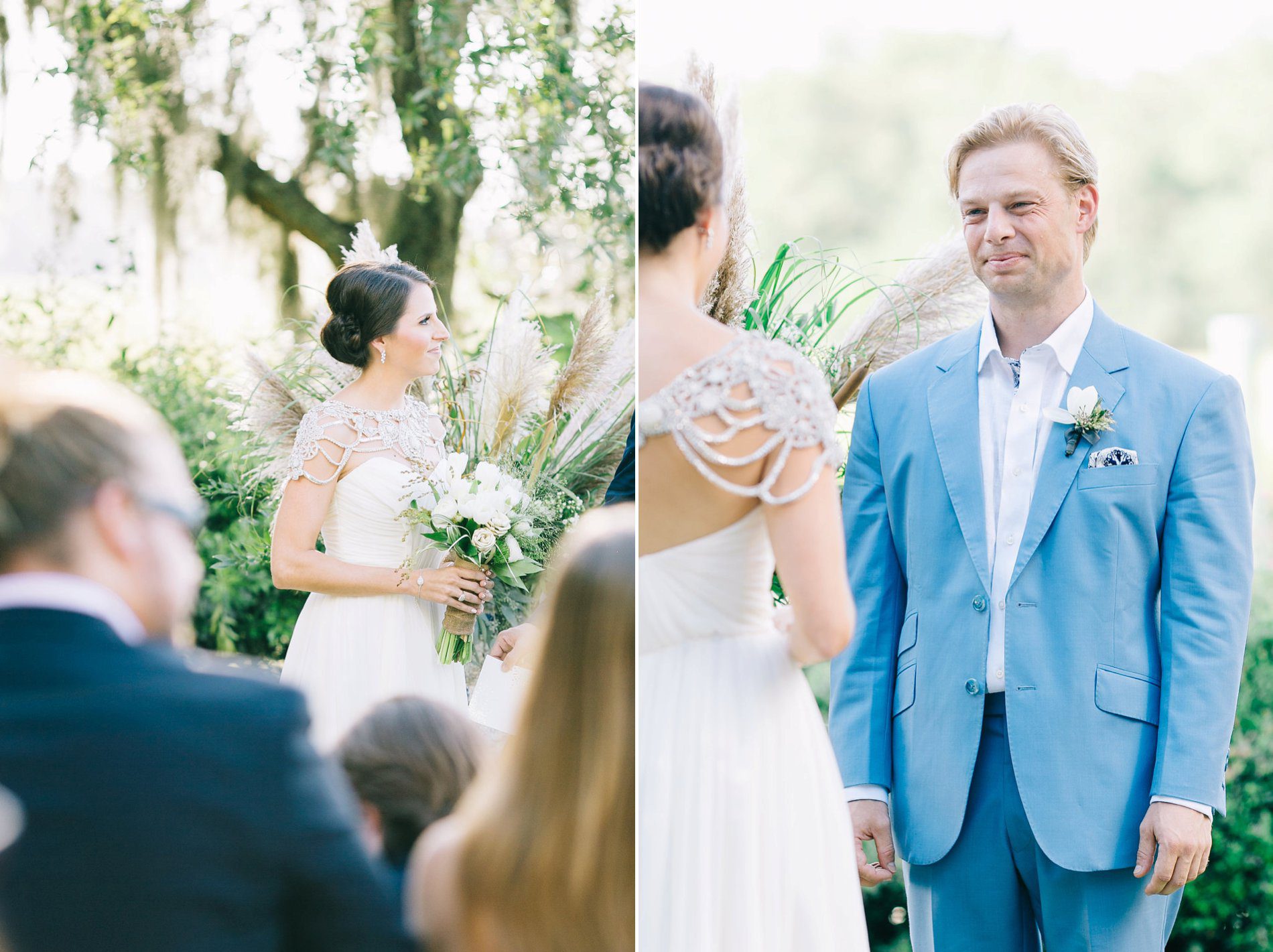 Southern wedding under spanish moss over looking the coast in Charleston SC