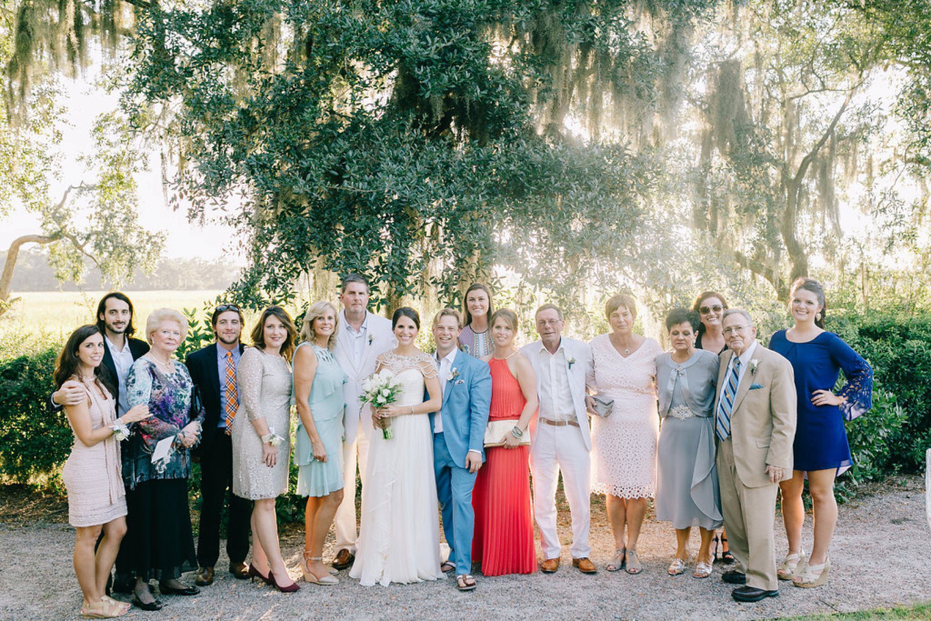 Large group family photo at wedding
