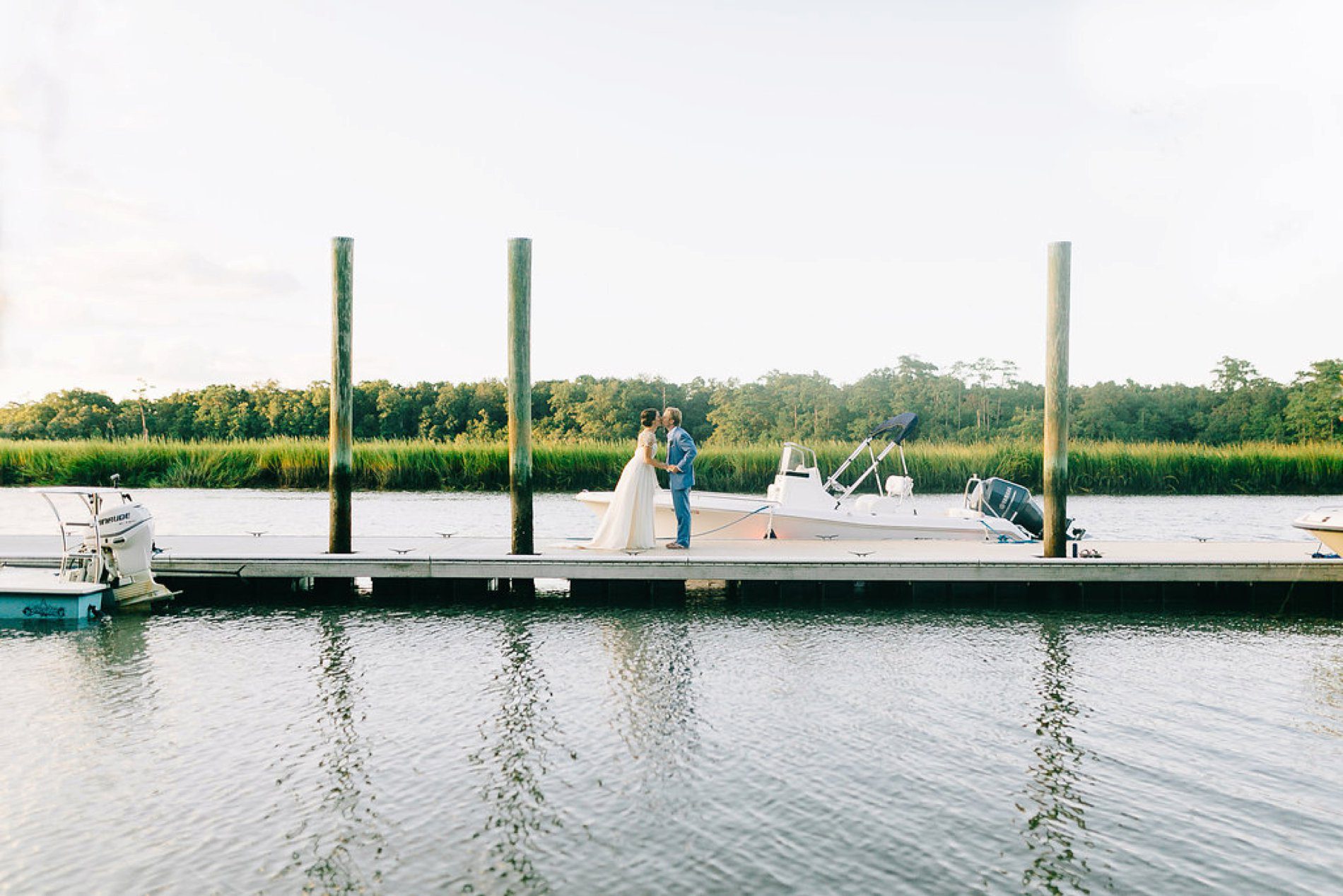 Coastal wedding portraits over looking the marsh in Charleston 