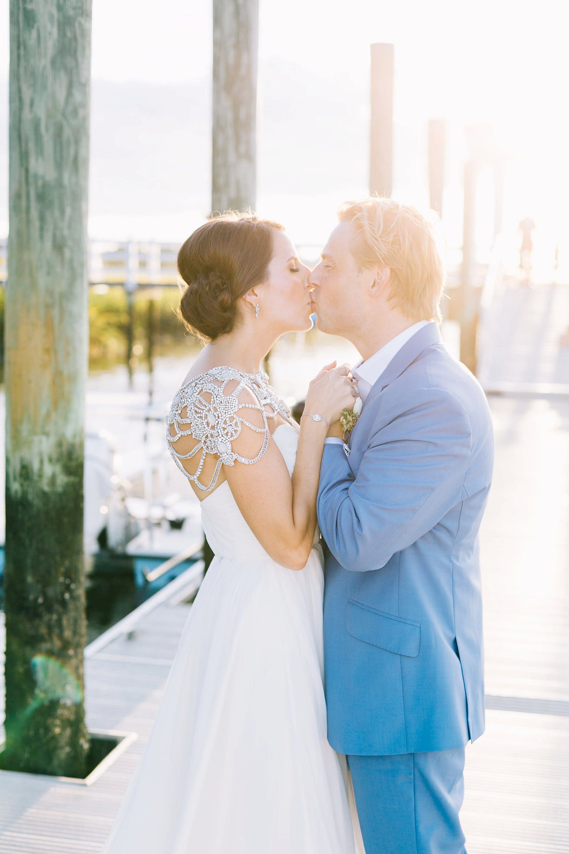 Natural light bride and groom portrait on the water in Charleston