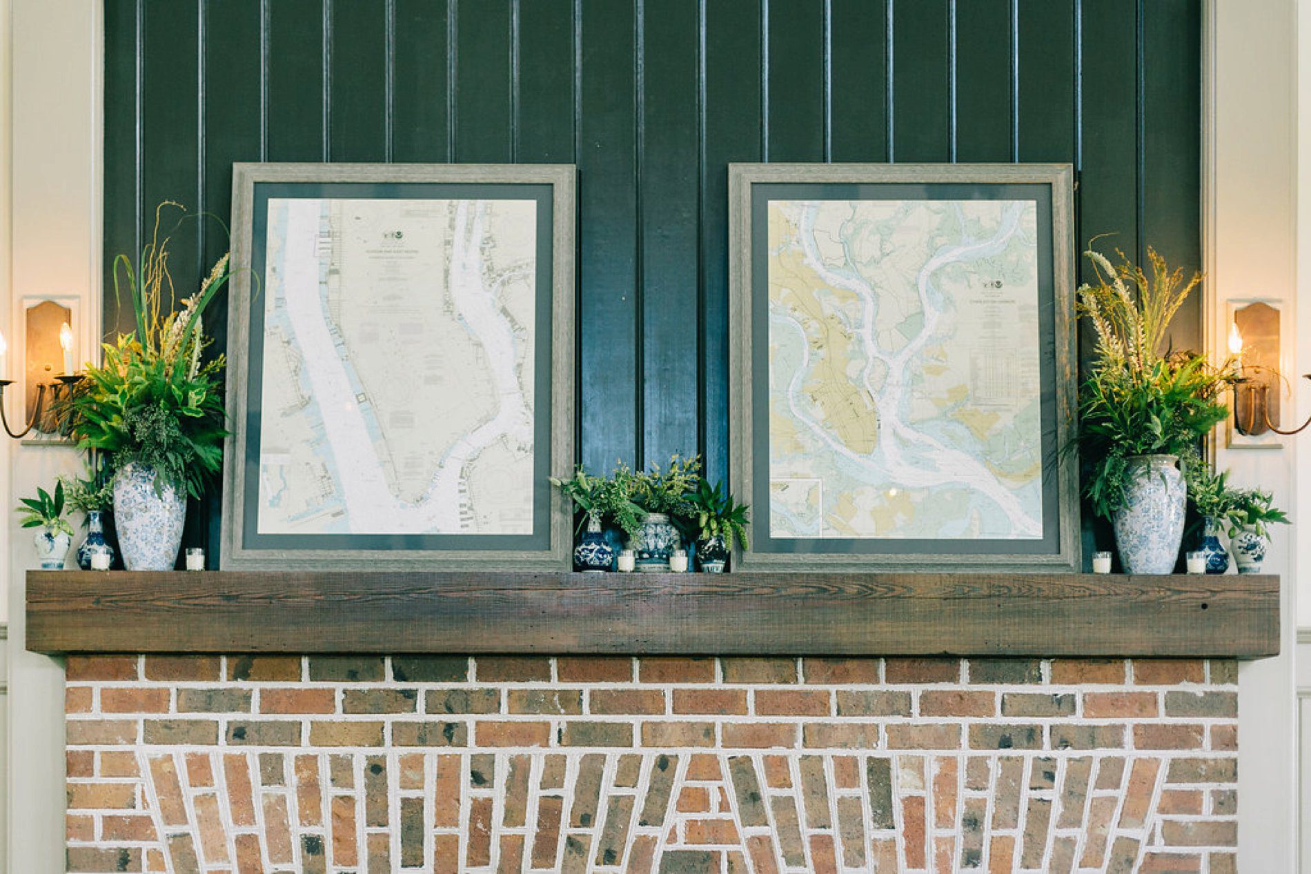 Coastal waterway maps of Charleston and Manhattan for natutical wedding decor
