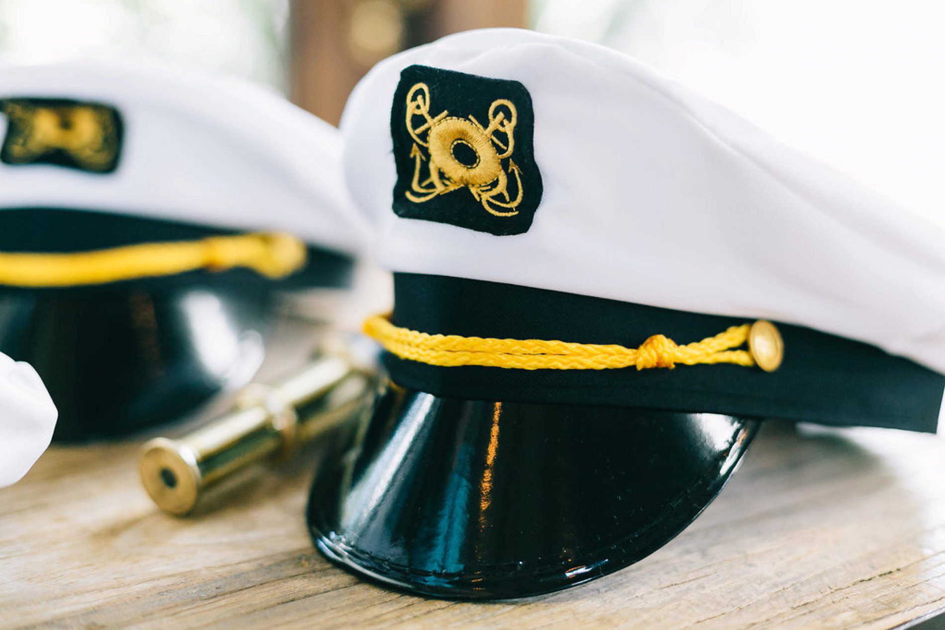 Captains hat at a nautical themed wedding photo booth