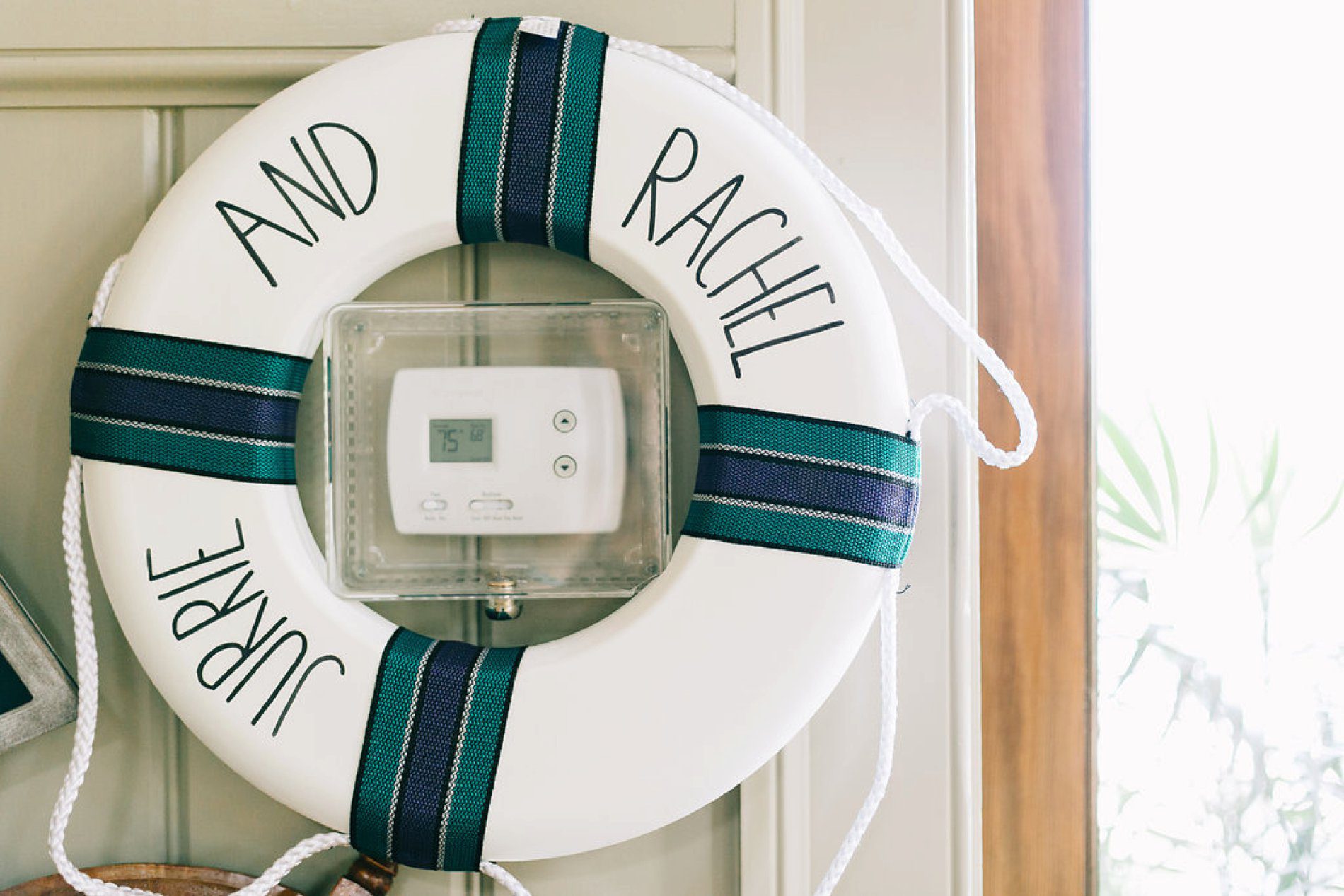 Customized life preserver with bride and grooms name
