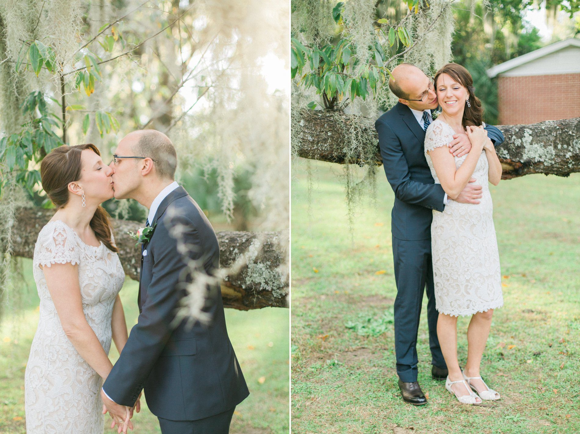 Wedding portraits under spanish moss covered tree in South Carolina