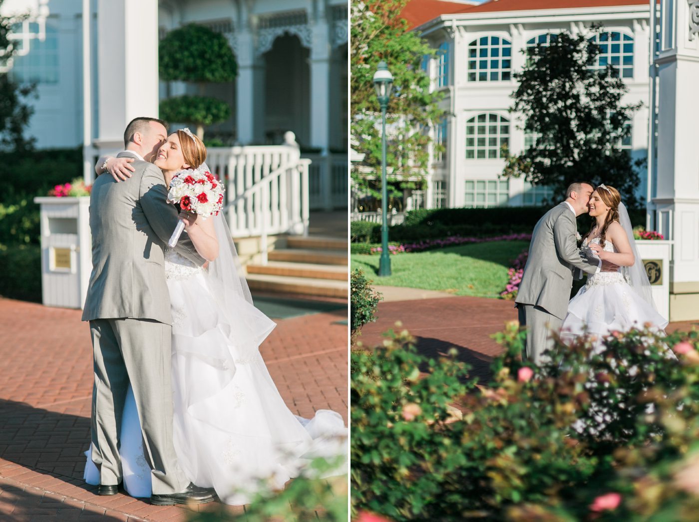 Bride and groom hugging during first look photos