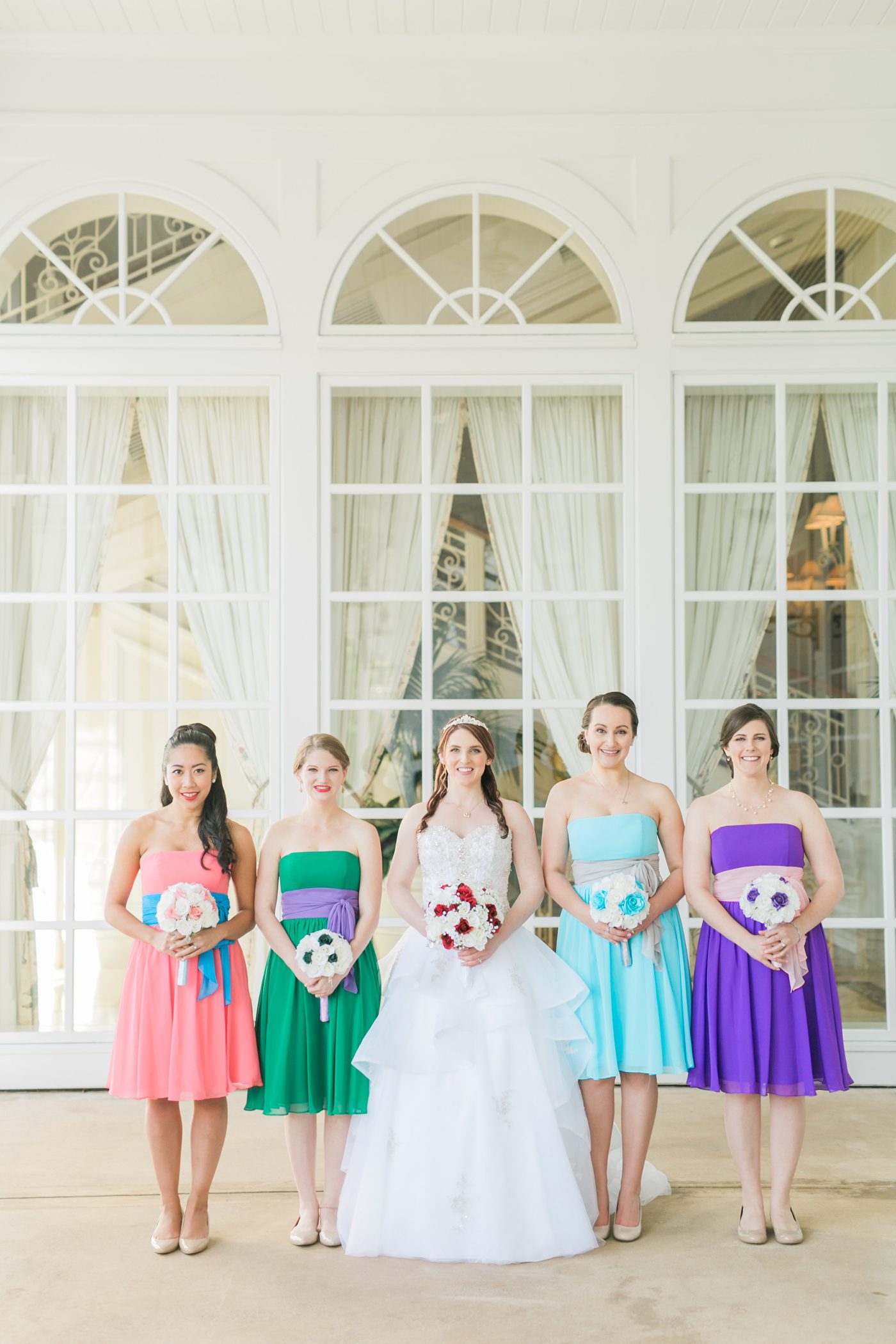 Bridesmaids as different Disney princesses for Disney World wedding
