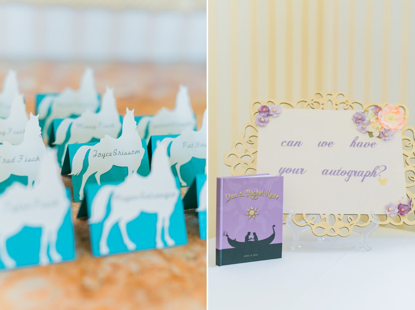 Wedding escort cards inspired by Disney's Tangled 