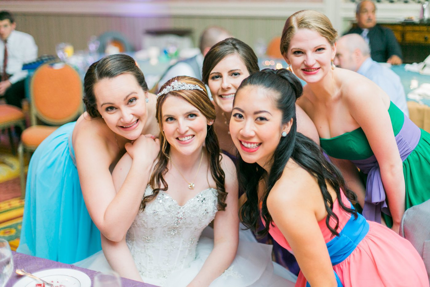 Bride and her bridesmaids at the reception 