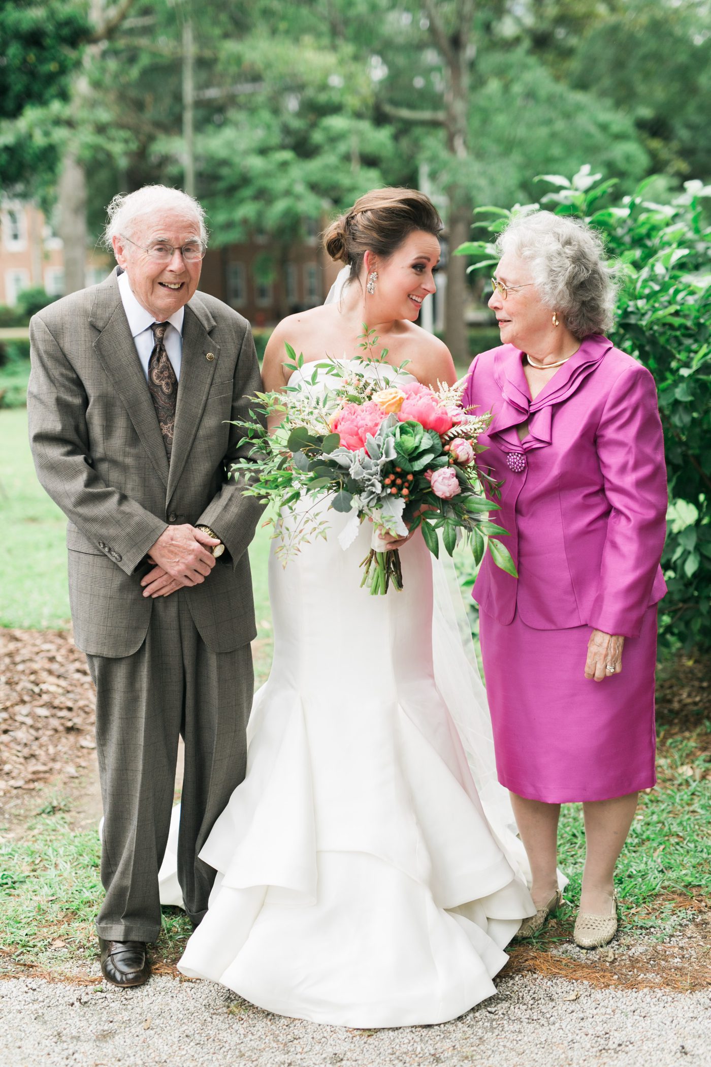 Adorable picture of bride with her grandparents. Photo by Charleston wedding photographer Catherine Ann Photography