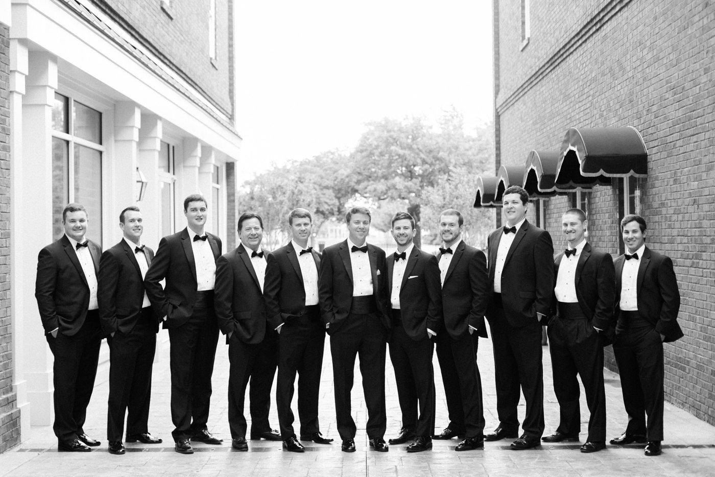 Classic black and white groomsmen picture in Hartsville SC. Photo by Charleston wedding photographer Catherine Ann Photography