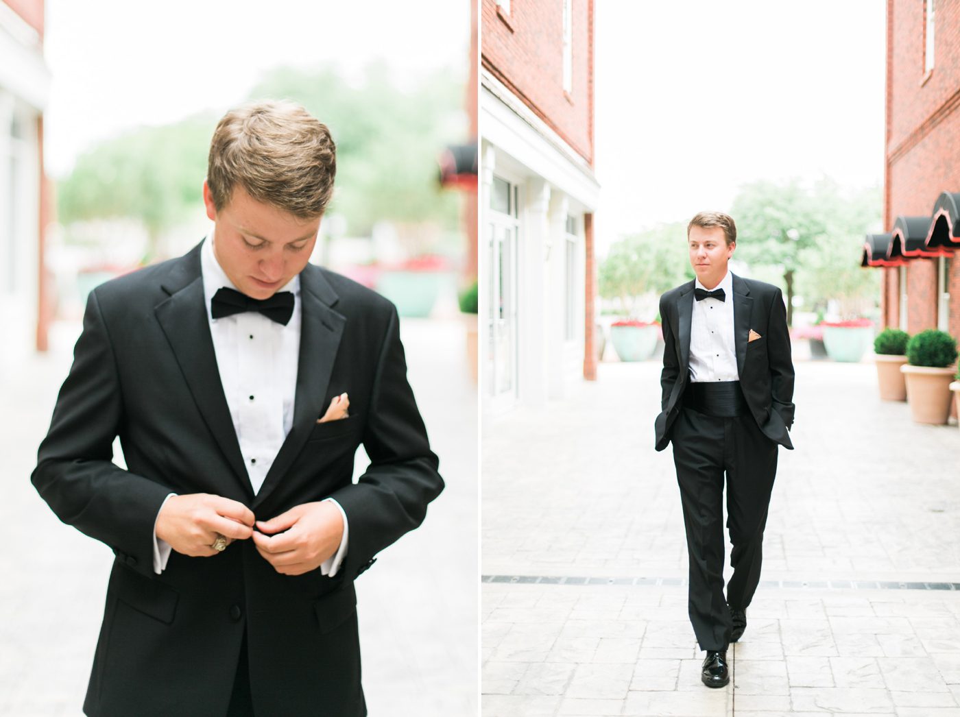 Dapper groom wearing a tux with Clemson colors. Photo by Charleston wedding photographer Catherine Ann Photography