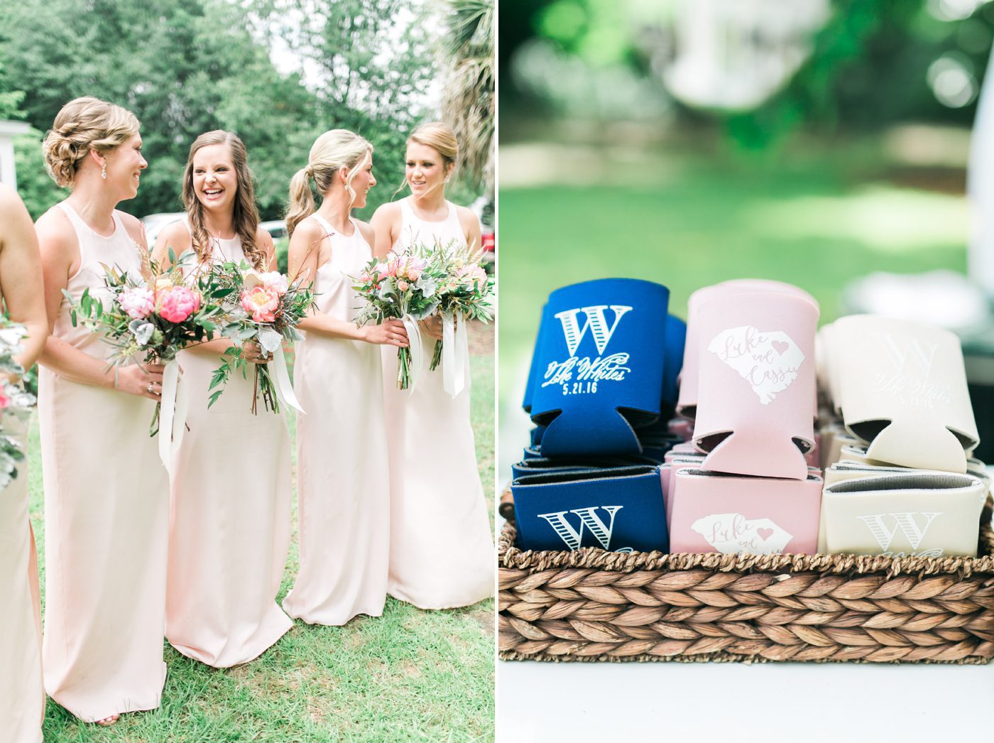 Southern wedding inspiration with pink bridesmaids dresses. Photo by Charleston wedding photographer Catherine Ann Photography
