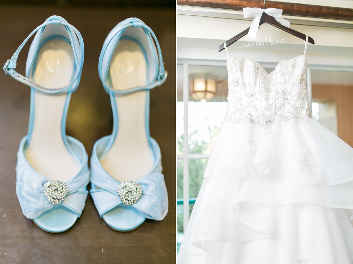 Alfred Angelo Belle wedding gown and blue shoes