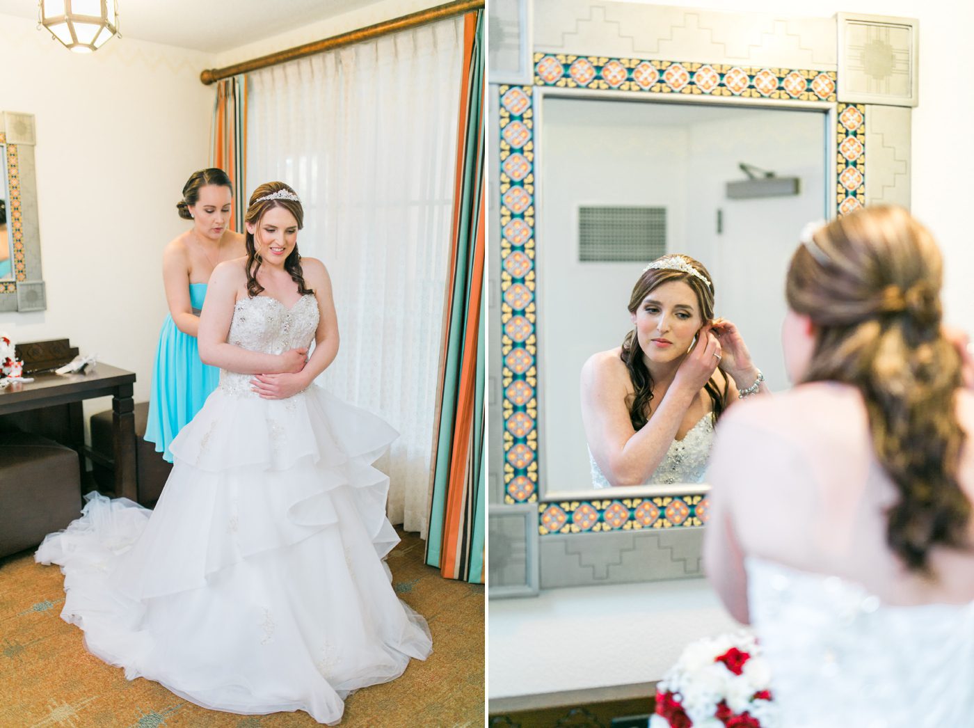 Bride getting ready at Disneys Coronado Springs resort