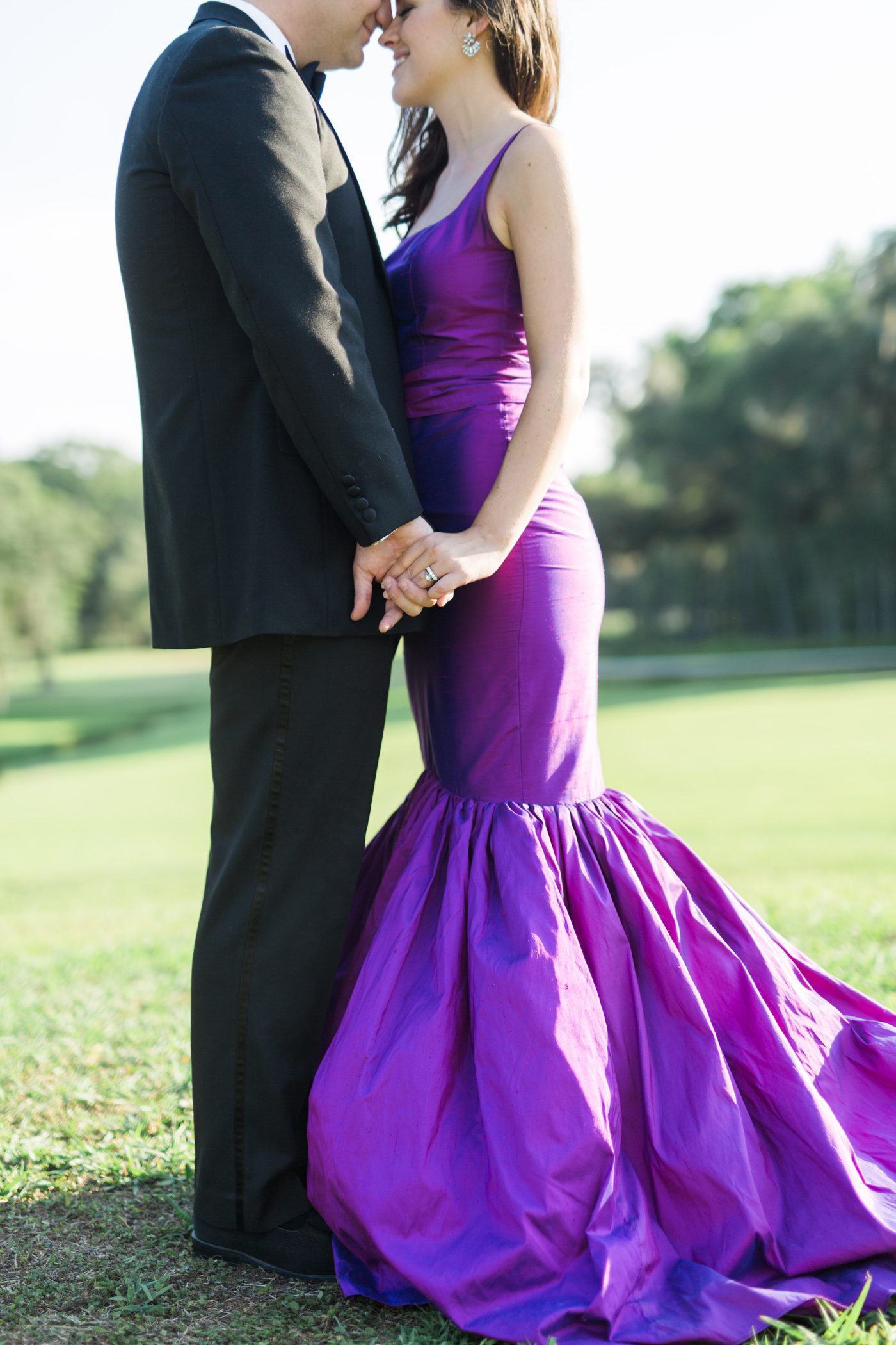 Purple evening gown for anniversary photos 