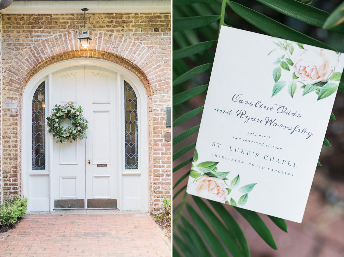 Charleston SC St Lukes Chapel at MUSC with wreath hanging on the door. Photo by Catherine Ann Photography