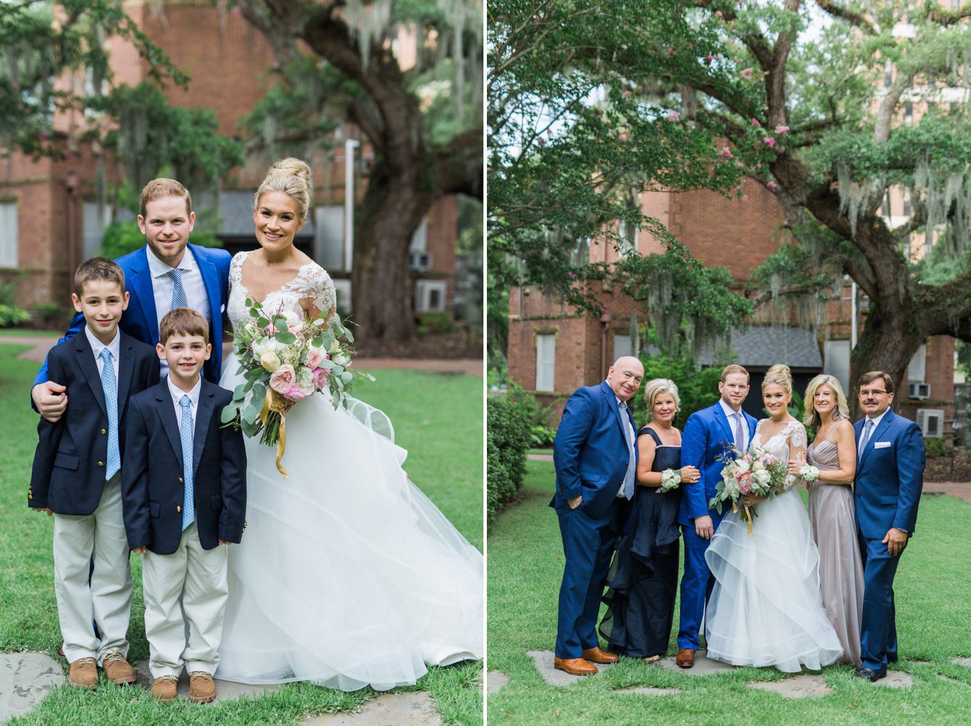 Outdoor family photos at wedding in Charleston 
