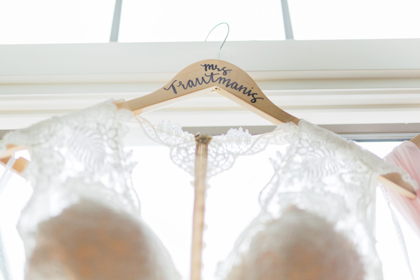 Customized wedding dress hanger with brides new last name