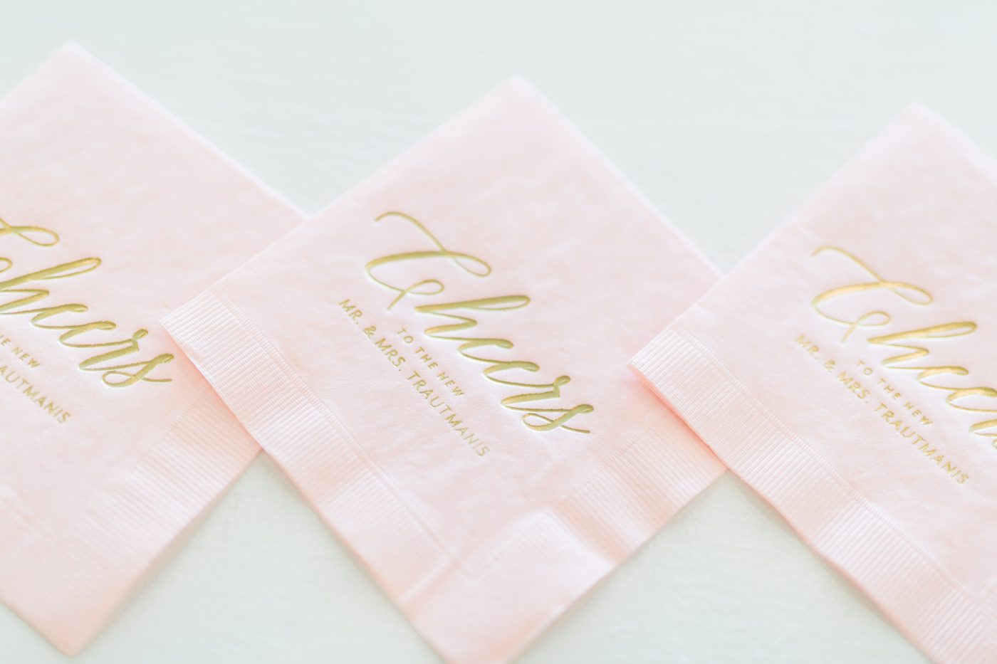 pink and gold cheers wedding napkins