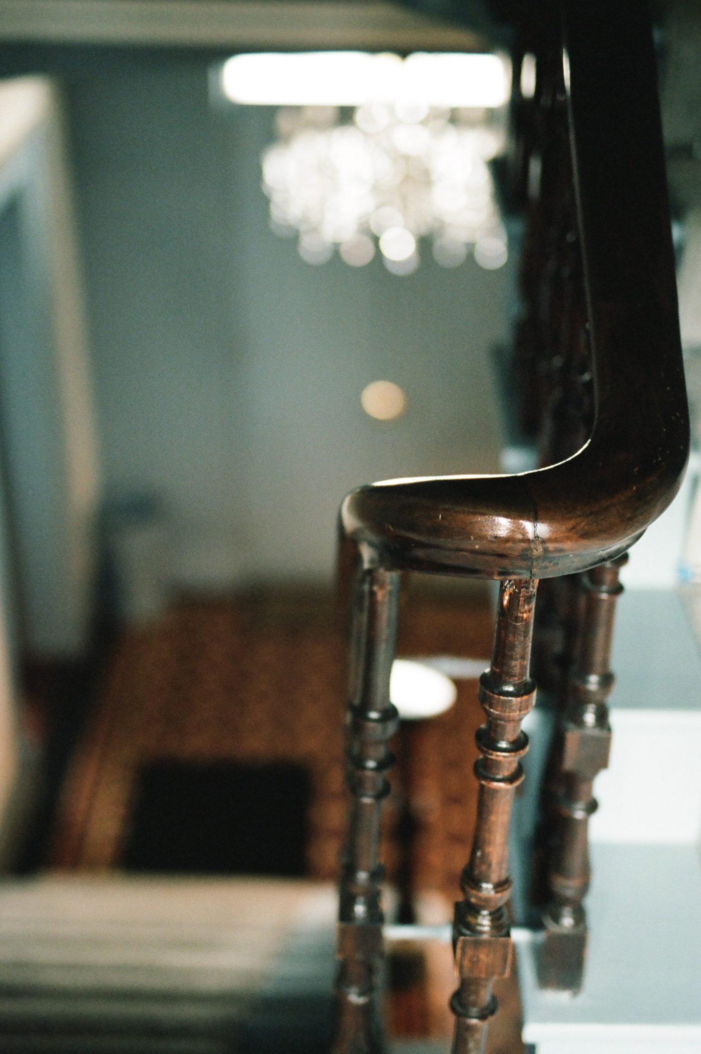 Wooden stair bannister inside an Irish Victorian era house