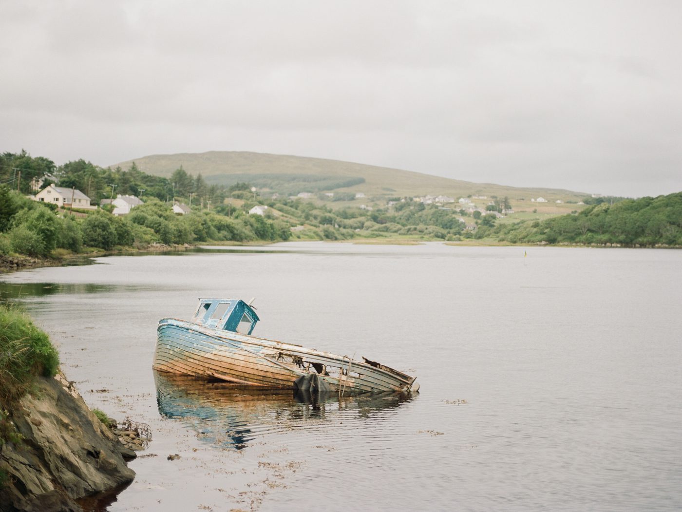 Sunken boat in a lake 