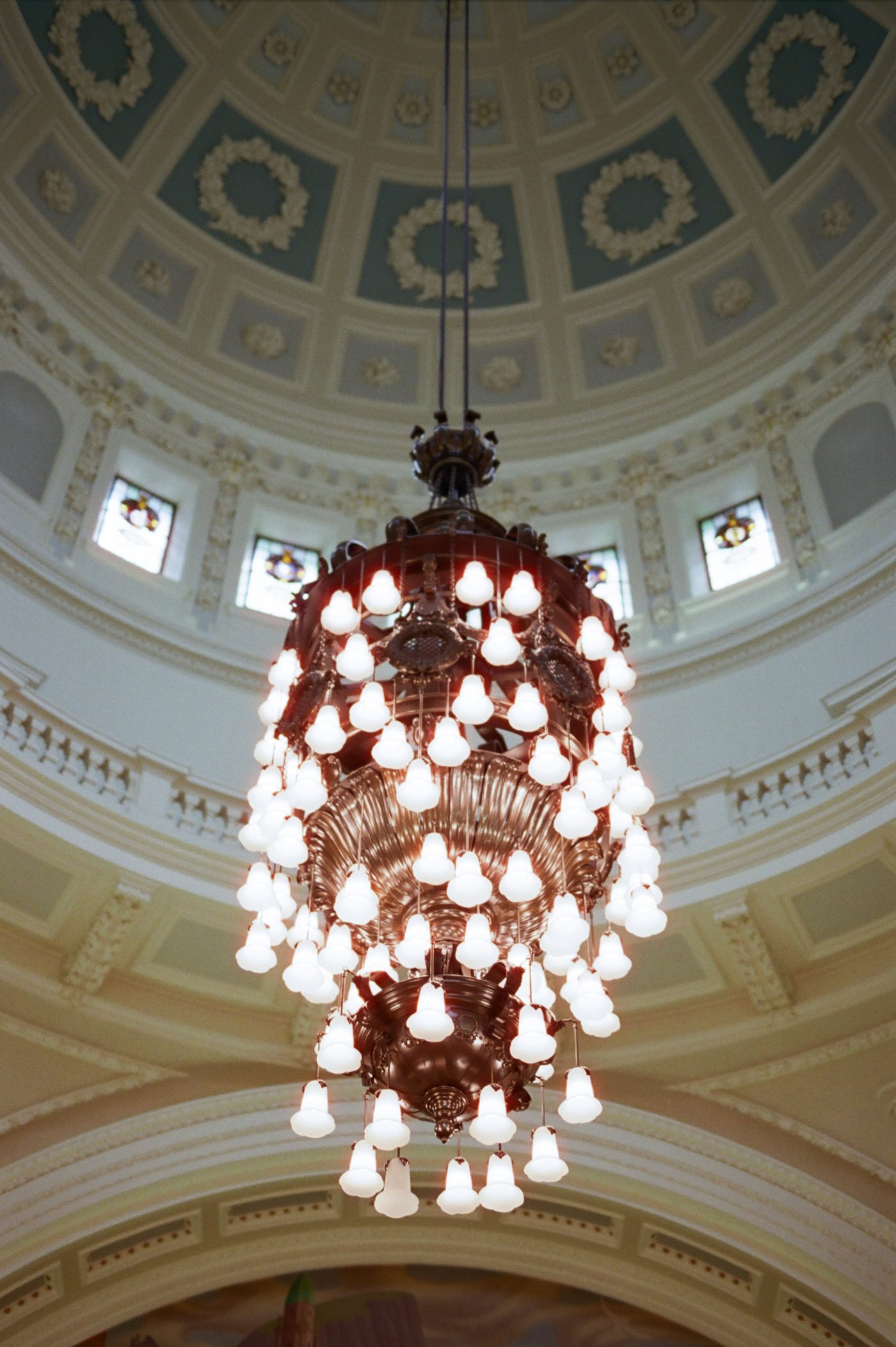 Ornate light inside city hall in Belfast