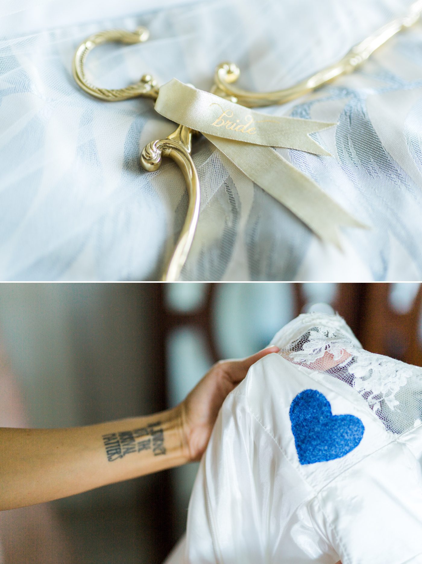 Something blue heart on brides wedding dress | Elegant William Aiken House Wedding Photos | Charleston SC wedding photographers Catherine Ann Photography