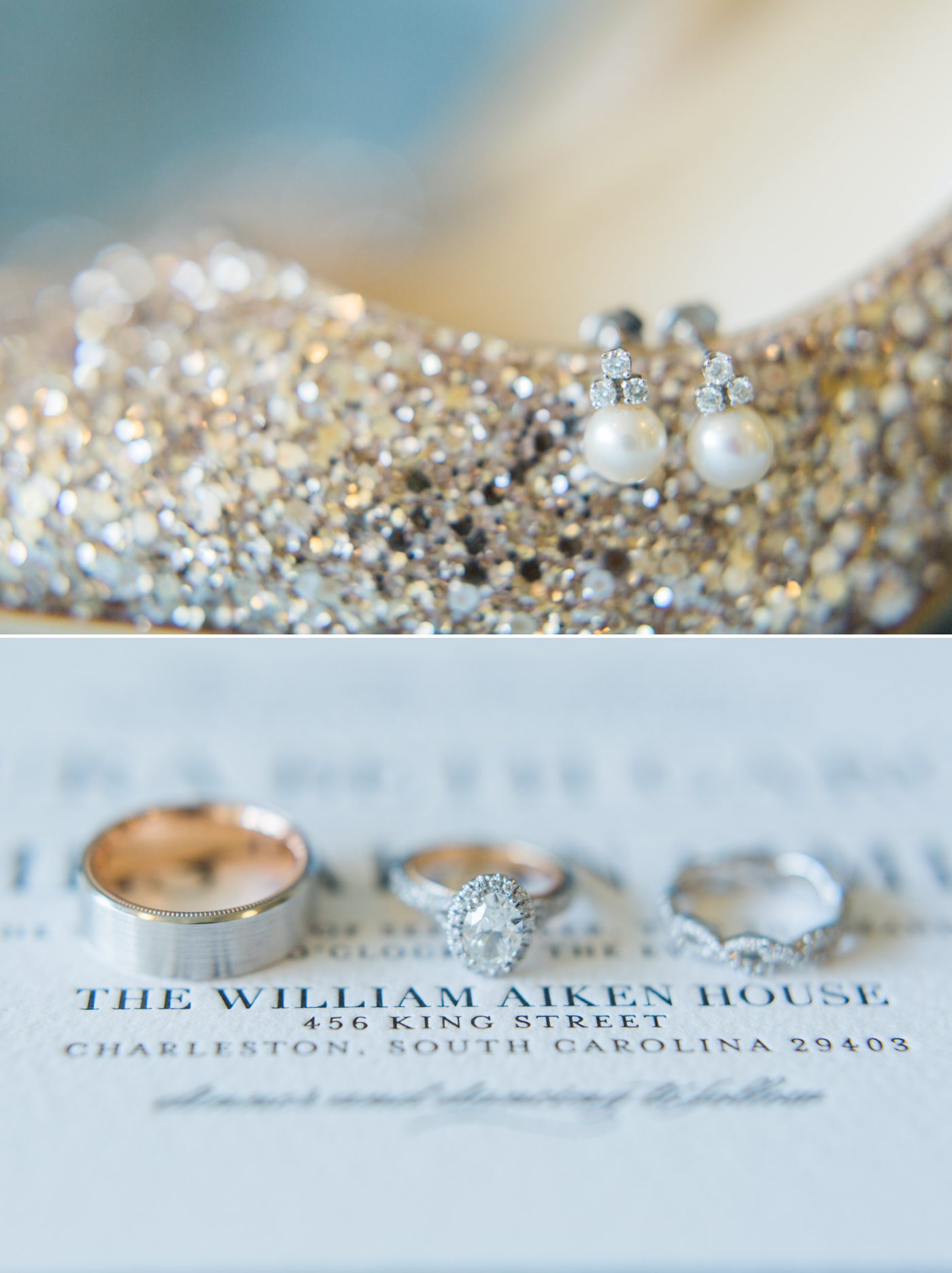 vintage pearl and diamond wedding earrings | Elegant William Aiken House Wedding Photos | Charleston SC wedding photographers Catherine Ann Photography