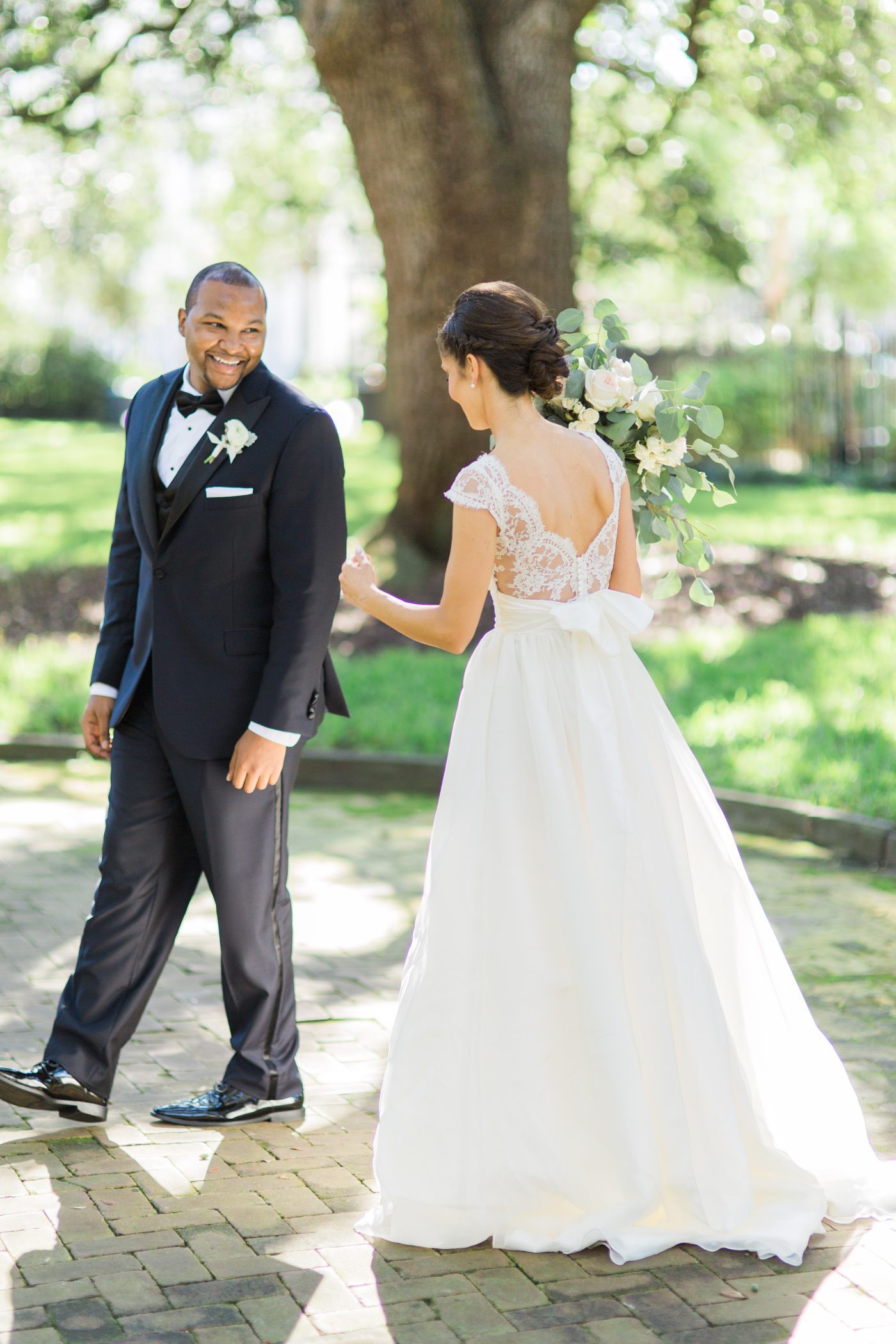 First look photo in Charleston | Elegant William Aiken House Wedding Photos | Charleston SC wedding photographers Catherine Ann Photography