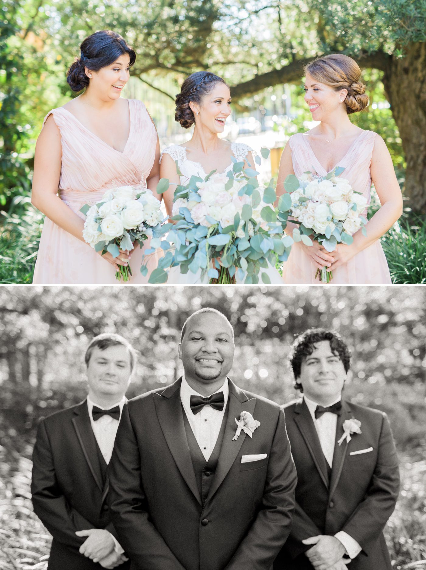 Floral and blush bridesmaids dresses | Elegant William Aiken House Wedding Photos | Charleston SC wedding photographers Catherine Ann Photography