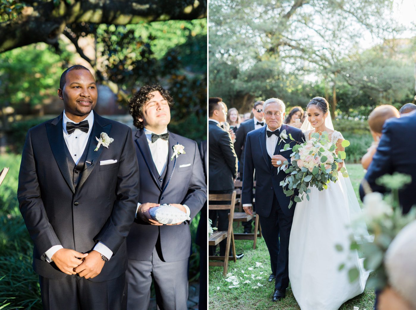 Groom watching bride walk down the aisle | Elegant William Aiken House Wedding Photos | Charleston SC wedding photographers Catherine Ann Photography
