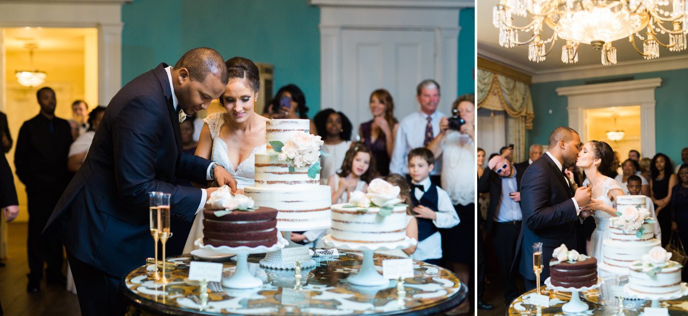 Bride and groom cutting the cake | Elegant William Aiken House Wedding Photos | Charleston SC wedding photographers Catherine Ann Photography